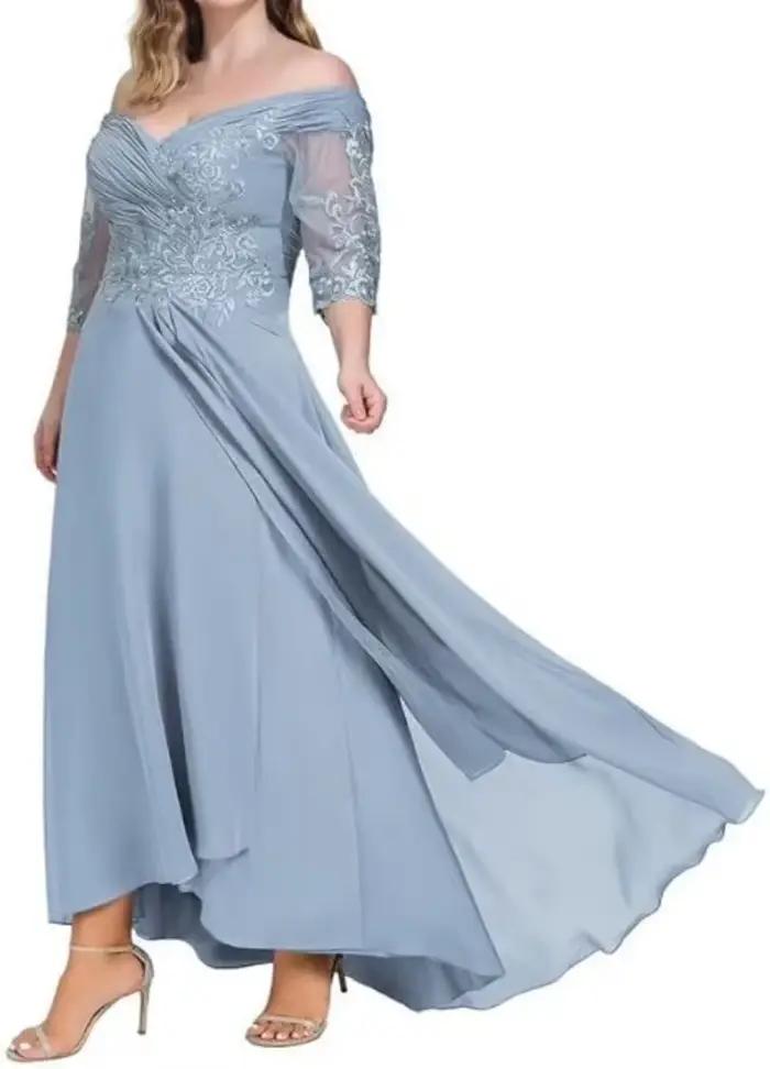 Robe de mère de mariée en mousseline de soie col V élégante pour soirées formelles et occasions spéciales