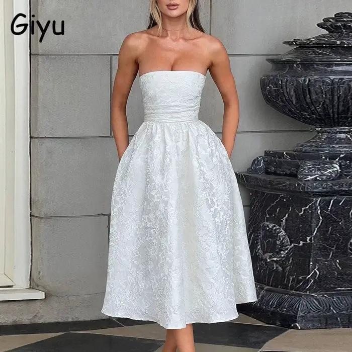 Giyu Sexy Club de mariage robes de soirée femmes 2025 été Jacquard Robe longue élégante à lacets épaules nues
