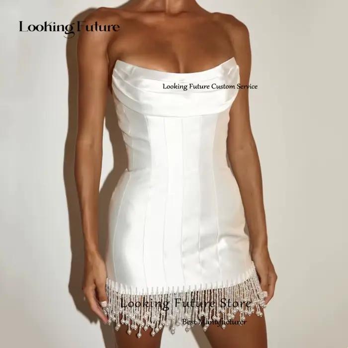 Robe de mariée courte élégante en satin blanc