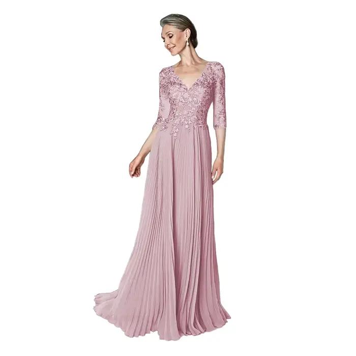 Robe personnalisée pour mère de la mariée avec dentelle et imprimé floral, silhouette plage, mousseline, soutien-gorge intégré, pour cérémonies de mariage et occasions spéciales