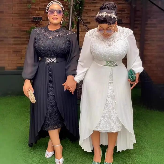 Robe de soirée QMANSHA Couture grande taille en dentelle avec superposition en mousseline