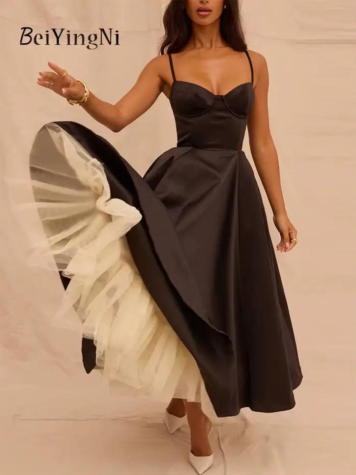 Beiyingni robes de soirée pour femmes 2025 nouvelle mode haut de gamme français Double couche Tutu robe maille mince