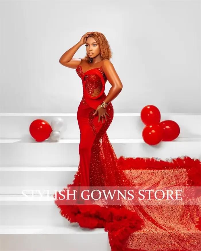 Robe de soirée rouge à col rond pour femmes
