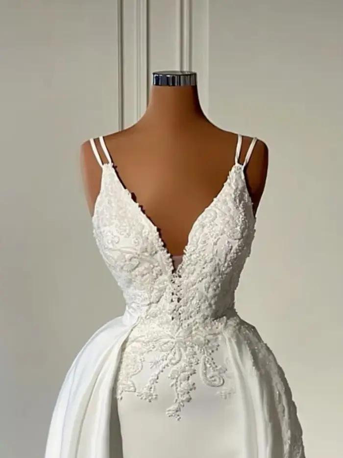 Robe de mariée sirène en satin vintage avec poignées