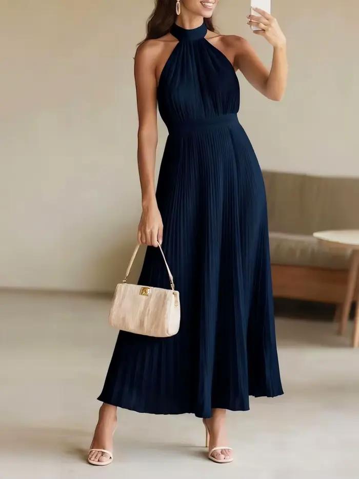Nouvelle Robe Longue Plissée Élégante Sans Manches pour Femme