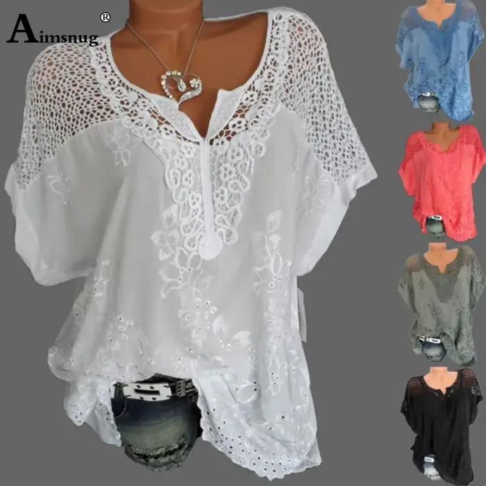 Grande taille S-6XL femmes nouveau été creux solide Y-manches chauve-souris broderie femme T-Shirt Streetwear adt dames Tee Shirt
