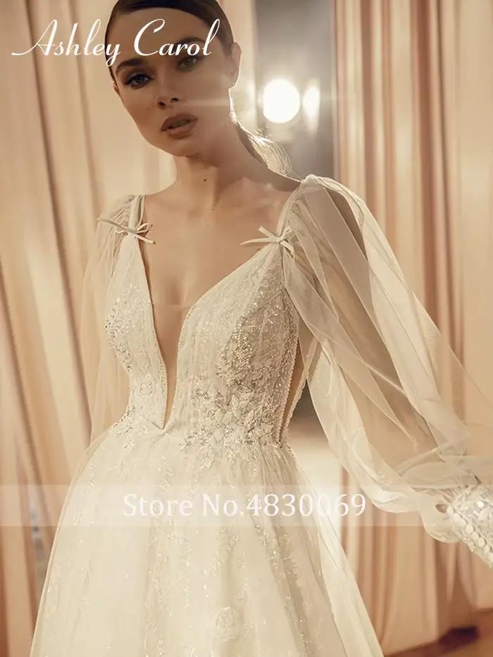 Ashley Carol-Robe de mariée en dentelle avec appliques de perles