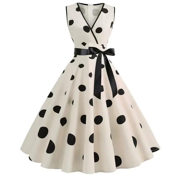 Femme robes rétro Audrey Hepburn années 1950 60 Rockabilly à pois nœud Pinup balle cultivée Robe de soirée