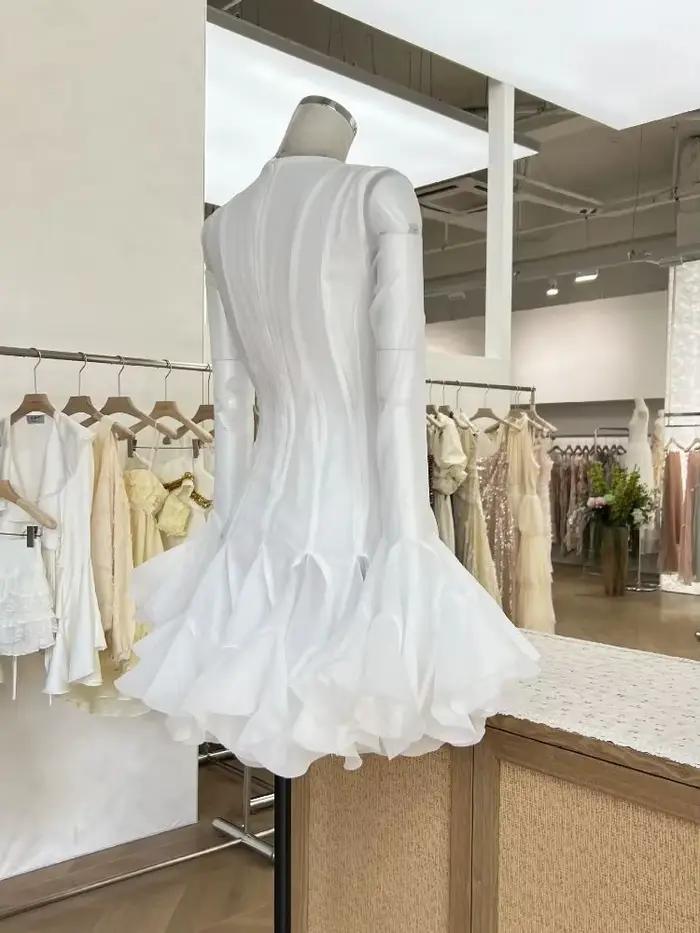 2025 nouveauté fée bulle volants concepteur robe d'anniversaire couleur unie courte décontracté soirée mode vêtements pour femmes