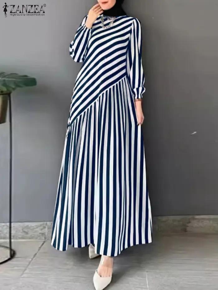 ZANZEA 2025 mode automne robes à rayures femmes élégant à manches longues Robe de soirée travail