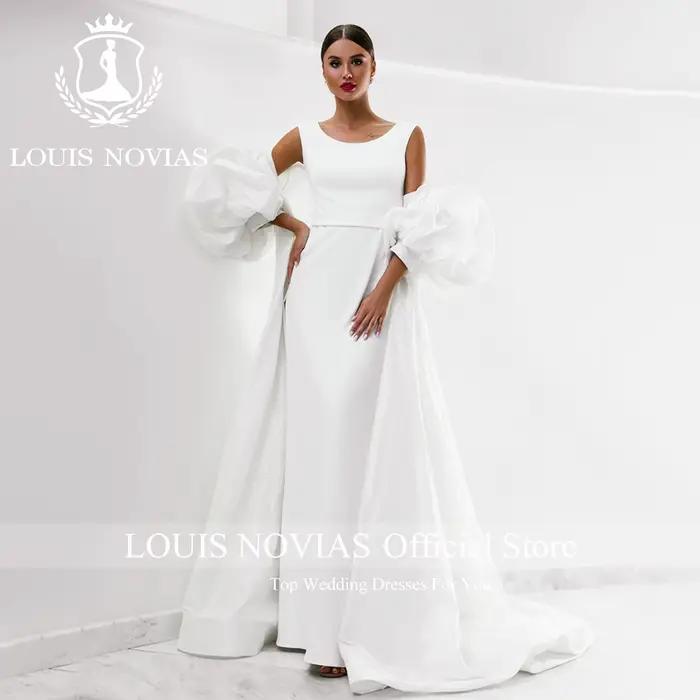 LOUIS NOVIAS sirène Satin robe De mariée pour les femmes gracieuse SCOOP Mit Cape côté fendu 2 en 1