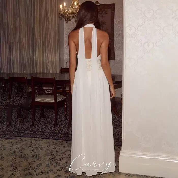 Robes de mariée personnalisées en dentelle à col halter pour femmes