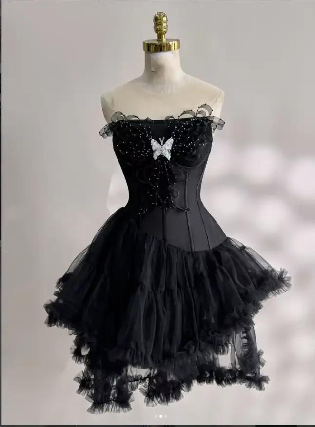 Nouvelle robe de bal courte noire sans manches