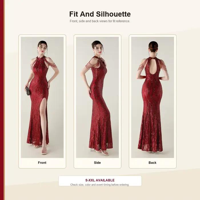 Robe de soirée sirène élégante et luxueuse à sequins et perles