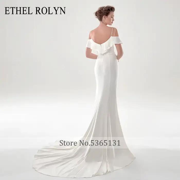 ETHEL ROLYN robe De mariée sirène élégante Satin volants perles bretelles Spaghetti robes