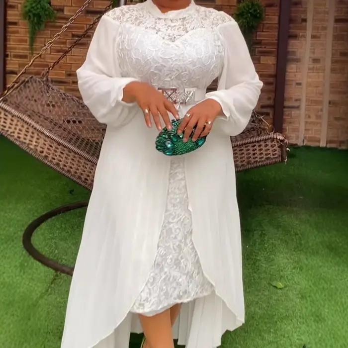 Robe de soirée QMANSHA Couture grande taille en dentelle avec superposition en mousseline