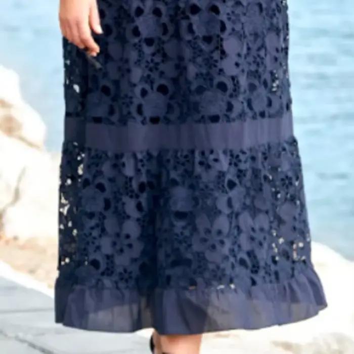 Robe longue femme coupe trapèze Y2K Streetwear à manches courtes dentelle ajourée patchwork élégante ample pour le travail printemps 2026