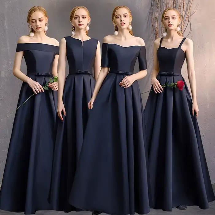Robe de Demoiselle d'Honneur Formelle Bleu Marine Élégante Longue pour Soirée de Bal