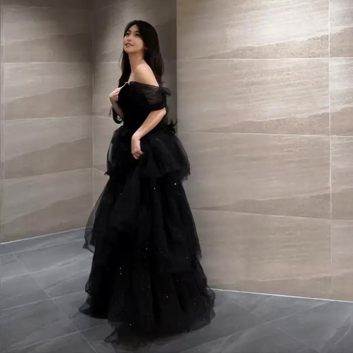 Robe de soirée noire sexy col bateau pour bal anniversaire cérémonie de remise de diplôme femmes occasions spéciales élégante soirée mariage