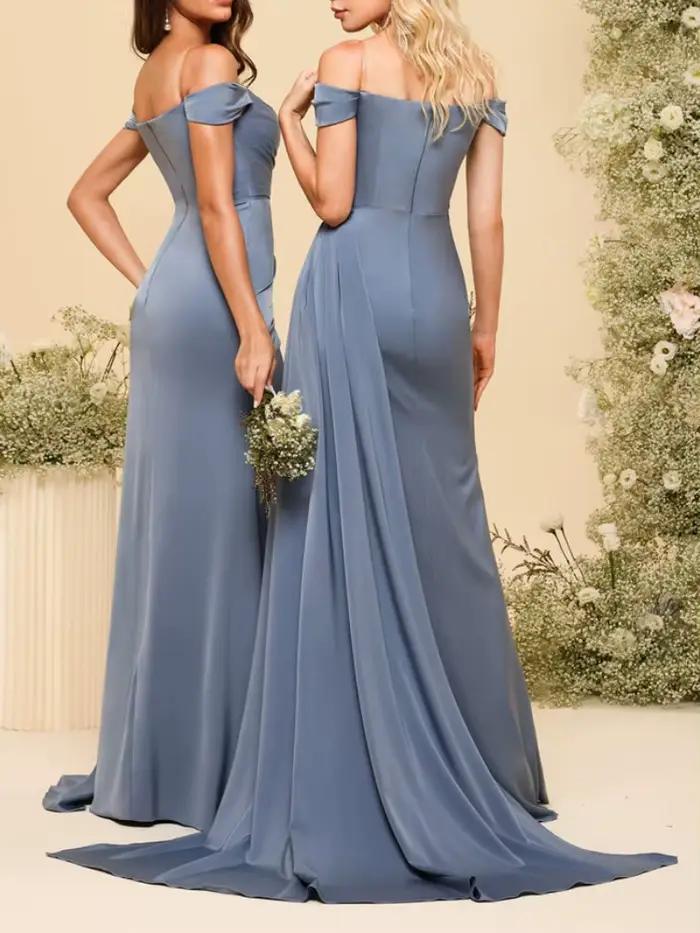 Robe de Demoiselle d'Honneur Plissée à Fente Haute