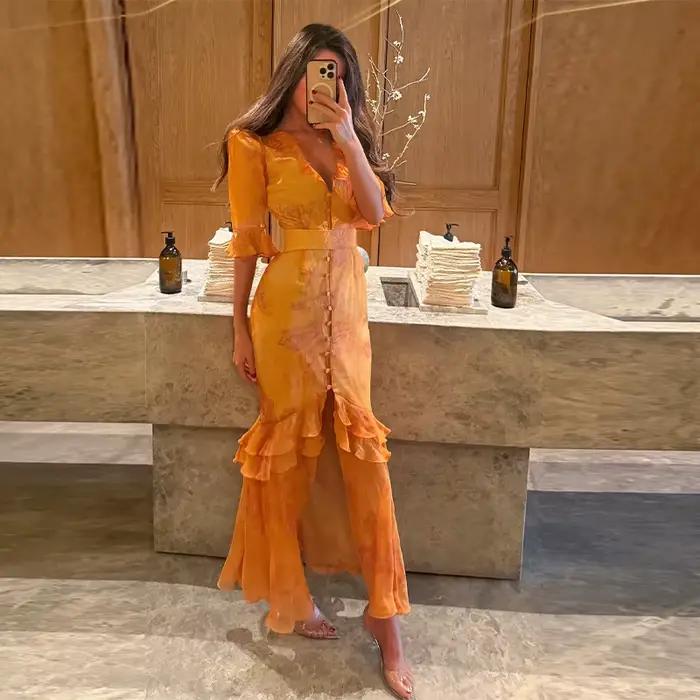 Robe imprimée florale chic plissée grande ample pour femme élégante et sexy sans manches coupe ajustée soirée club occasions spéciales