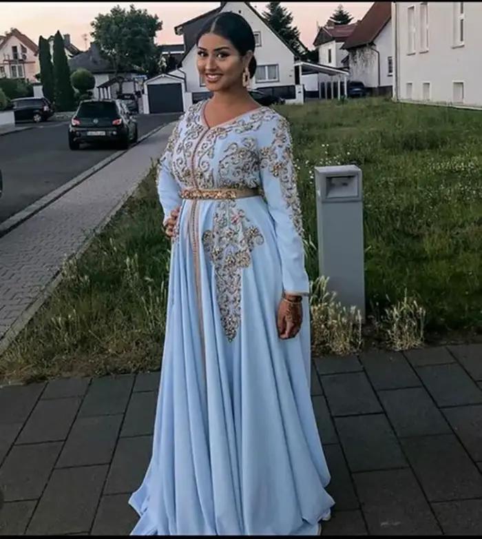Robes de soirée formelles caftan marocain bleu clair