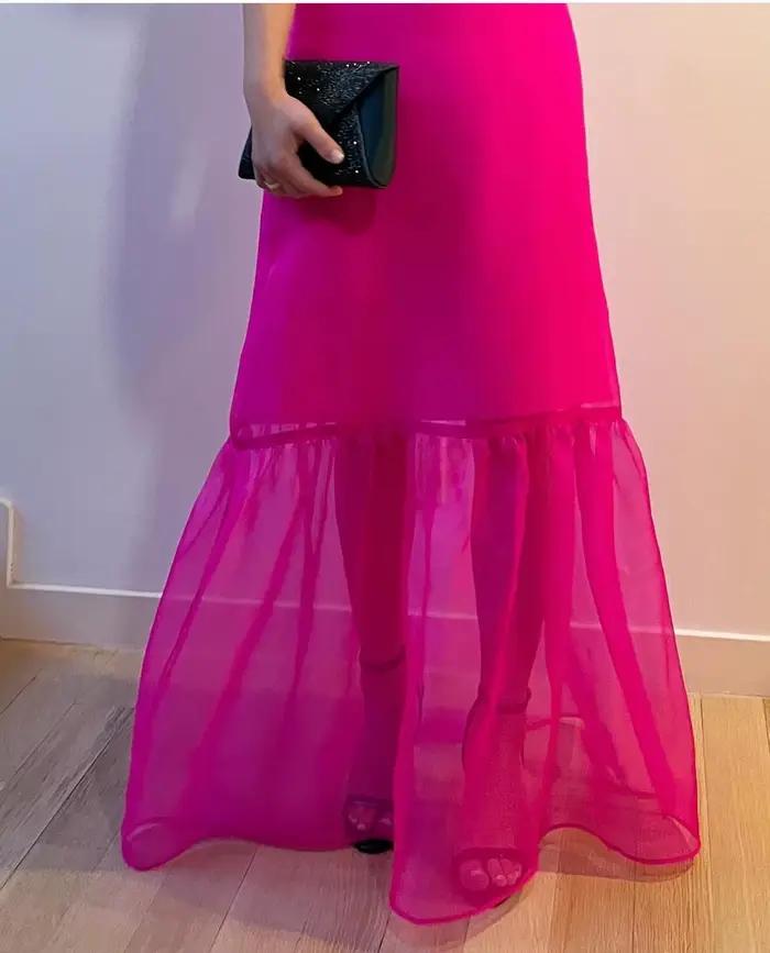 Couture Po-Robe Longue Trapèze à Manches Courtes pour Femme
