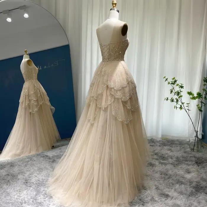 Sharon Said-Robe de Soirée Luxueuse de Couleur Champagne