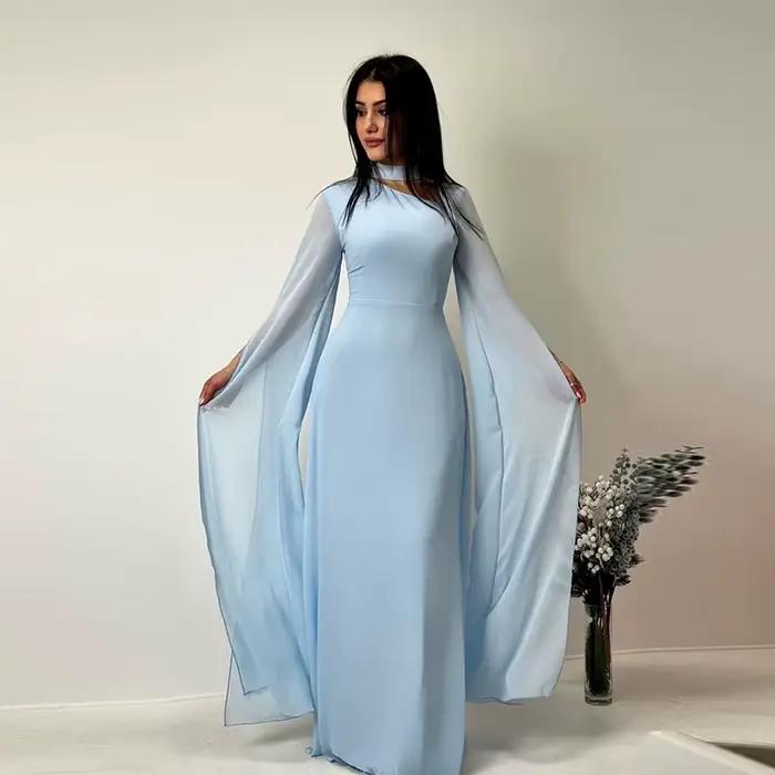 Robe longue femmes robes de soirée col rond pétales manches une ligne à lacets Sexy longueur de plancher taille serrée