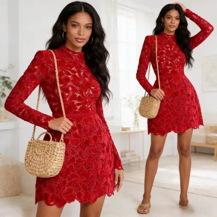 Robe femmes robes Sexy col rond évider ceinture taille serrée