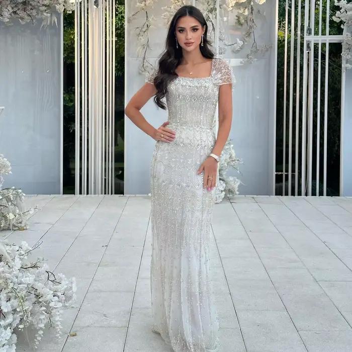 Sharon Said arabe blanc luxe dubaï sirène robe de soirée avec mancherons 2026 pour les femmes robes