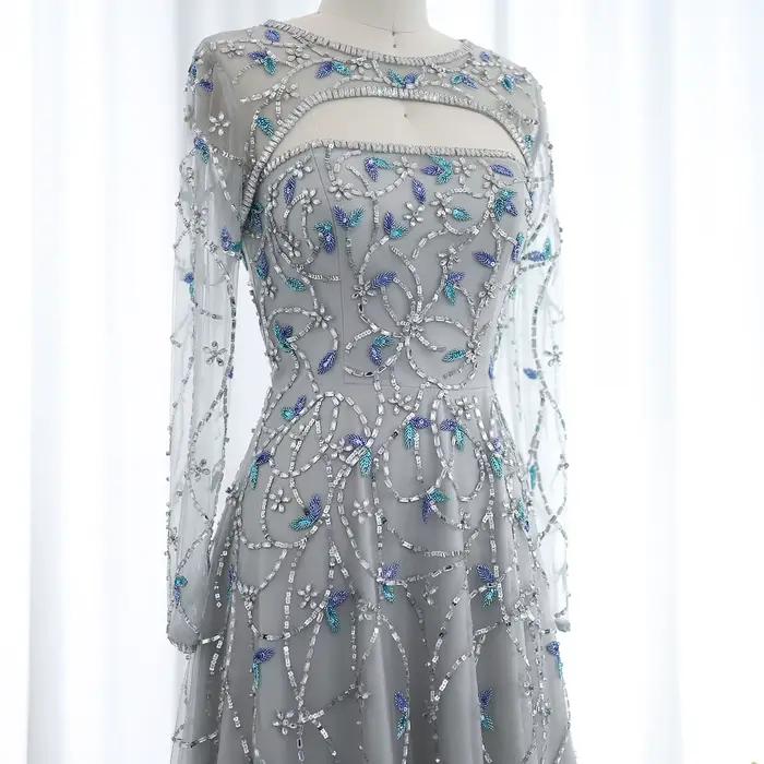 Sharon Said vert perlé sirène robes de soirée à manches longues gris élégant femmes