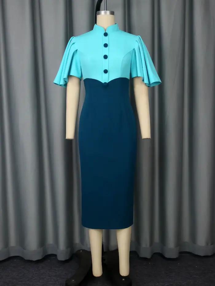Robes fourreau bloc de couleur bleue pour femmes
