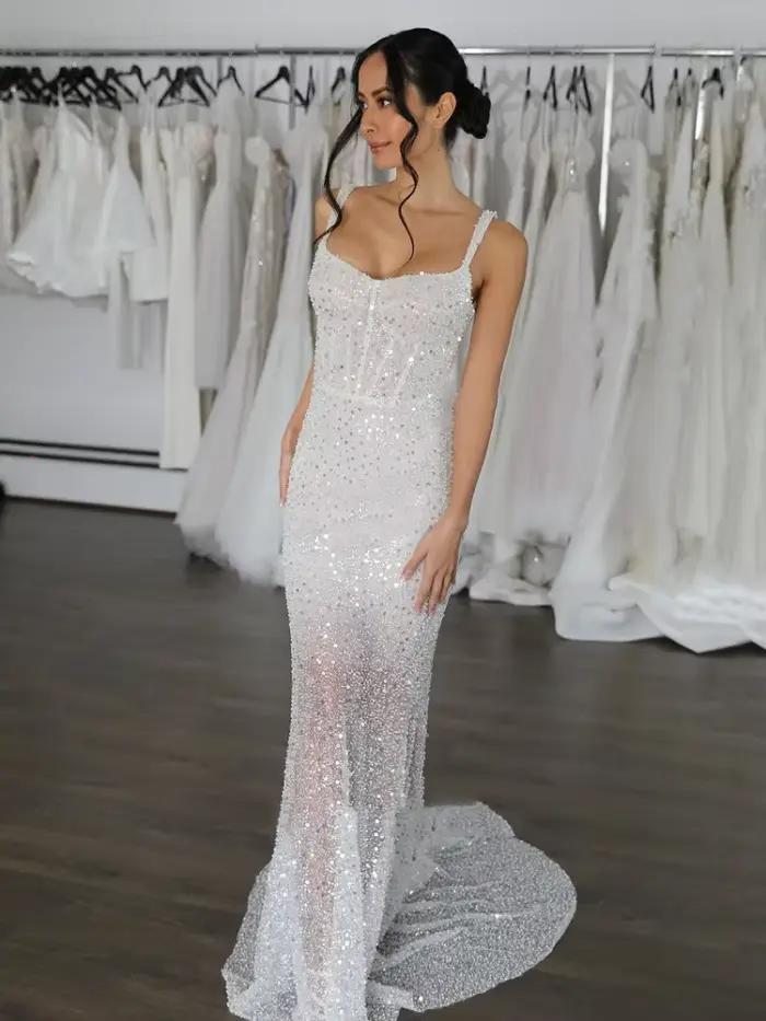Robe de Mariée Sirène Légère et Brillante avec Dos auxpour Patients