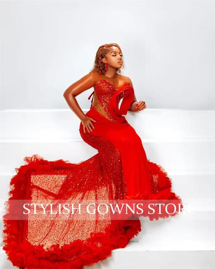 Robe de soirée rouge à col rond pour femmes