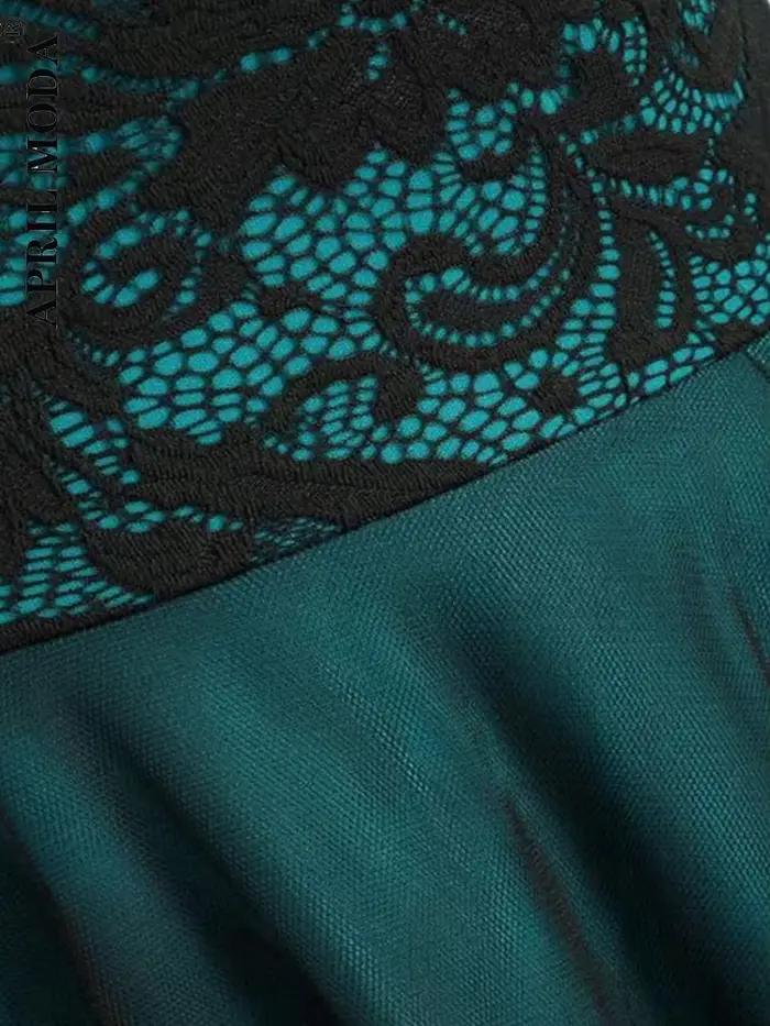 Femmes Vintage robe en dentelle formelle rouge noir vert Slash cou Tulle Midi Jurken Chic rétro gothique années 50 robes trapèze vêtements de fête