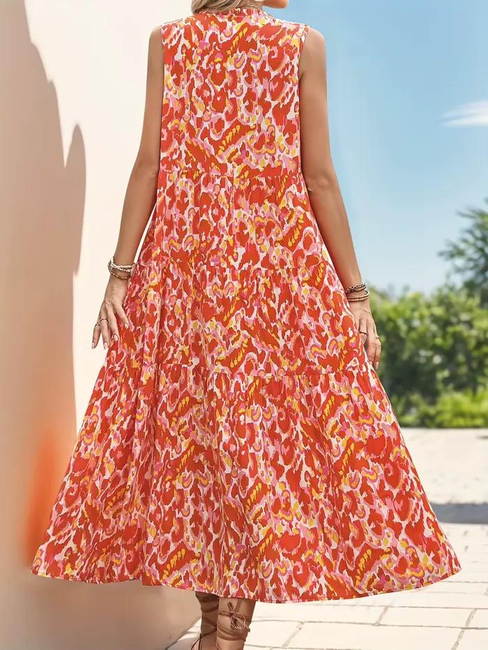 Robe polyester bohème imprimé abstrait à franges col en V pour femmes vacances d'été occasions spéciales
