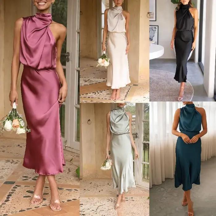 Robe longue de couleur unie pour femme
