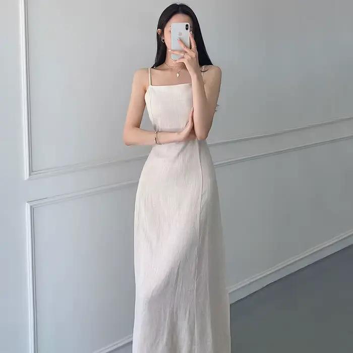 Robe longue en lin à lacets pour femmes