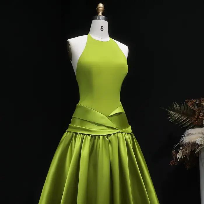 Sharon Said Dubai vert Olive Satin élégant licou robes de soirée avec plissé pour les femmes robe formelle de mariage SF148 personnalisé