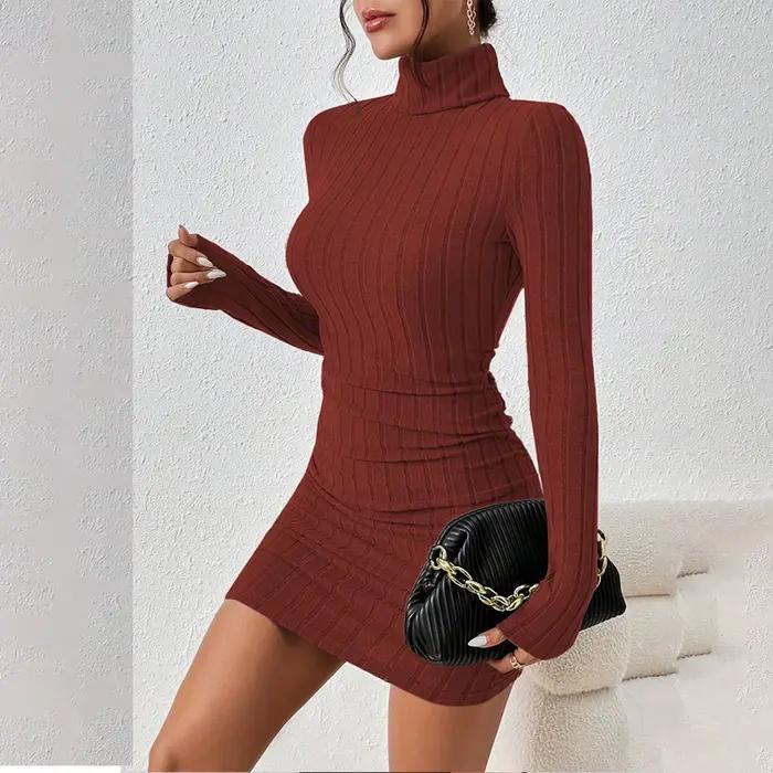 Spèly-Robe à col roulé à manches longues pour femmes