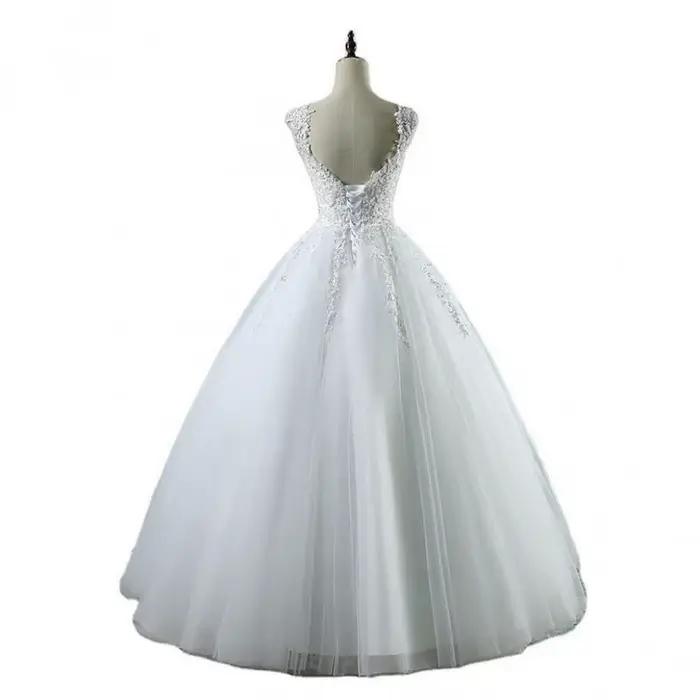 Robe de mariée principale de mariée brodée en dentelle sans manches
