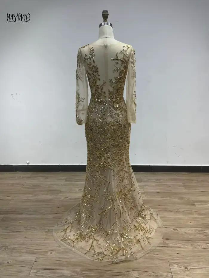 MYMB or transparent manches longues élégant mère de la mariée robes pour les mariages de luxe perlé sirène florale