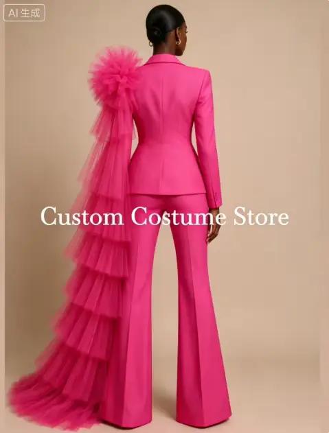 Ensemble de robe de soirée formelle fuchsia en deux pièces avec tutu
