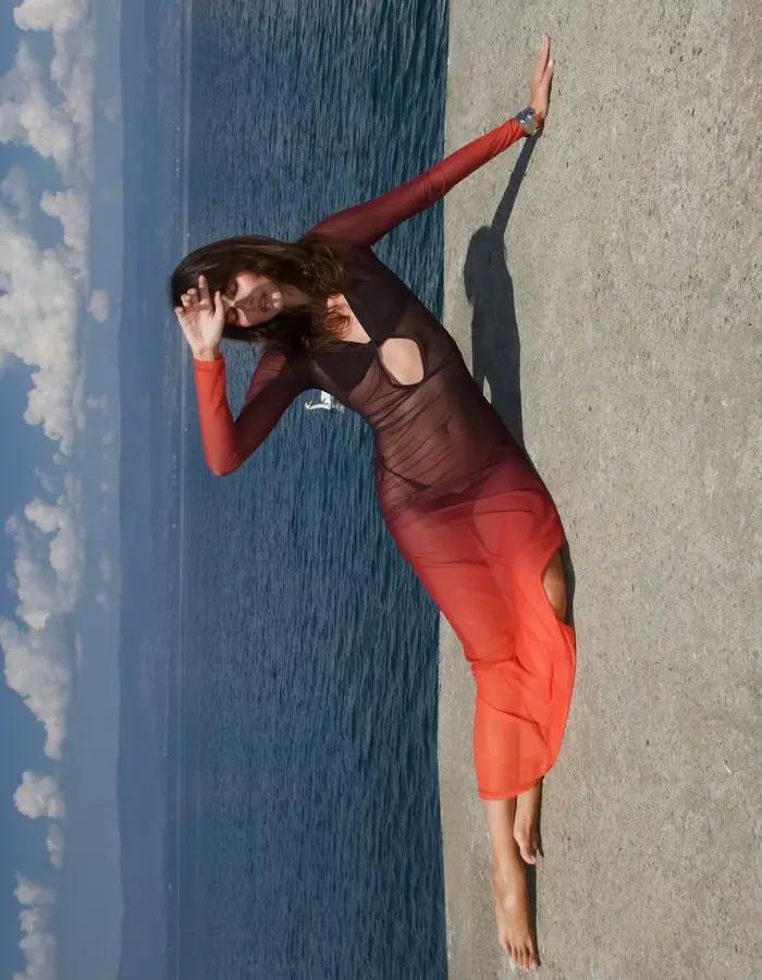 VEITCHE mode femmes vacances Style plage longue robe contraste couleur dégradé Perspective fente creuse 2025 été Maxi robes