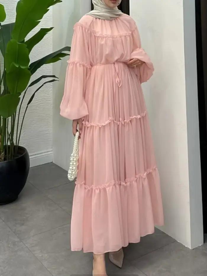 Robe élégante de dubaï pour femmes musulmanes Abaya Eid Ramadan Jalabiya robes de soirée solides