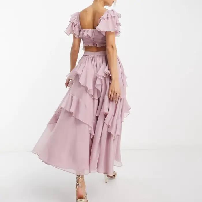 2025 nouveau Vintage vacances bord fleuri dos ouvert creux mode robe irrégulière décontracté femmes à volants