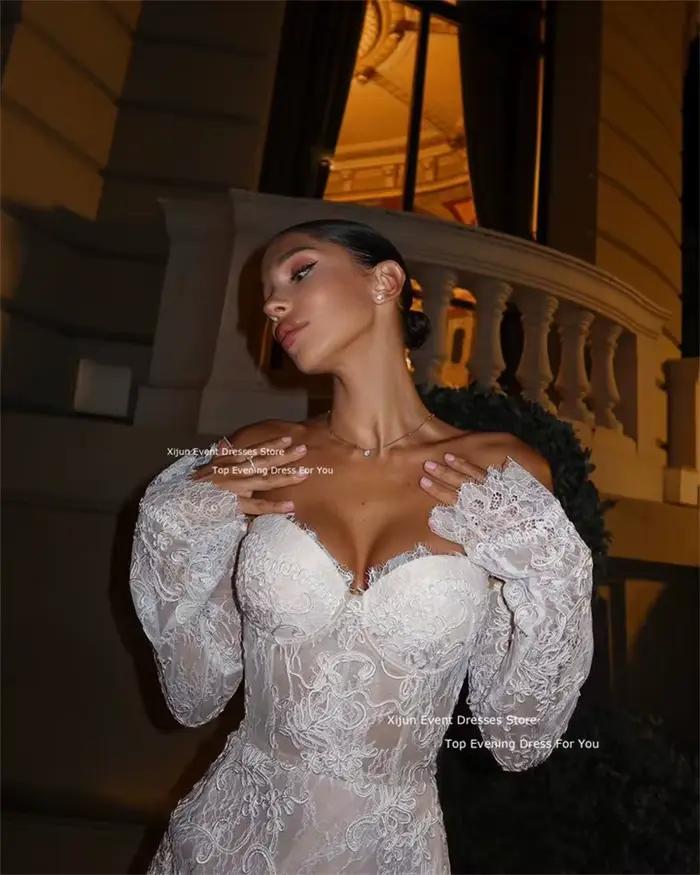 Xijun-Robe de Mariée Courte en Dentelle à Manches en Cœur