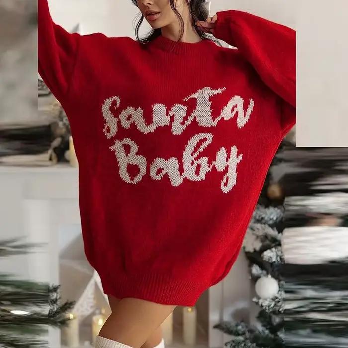 Robe pull imprimée flocons de neige pour femmes, élégante et ample, pour soirées de Noël et réceptions automne hiver