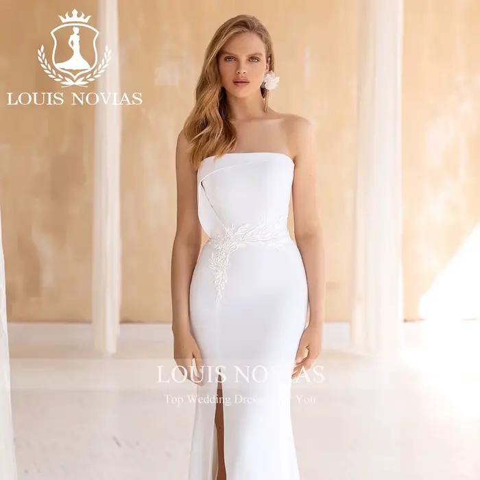 LOUIS NOVIAS robe De mariée Style sirène bretelles Appliques fente-ourlet balayage Train